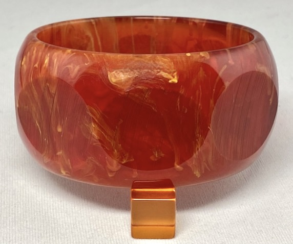 BB137 wide gaudy marbled red amber bakelite bangle